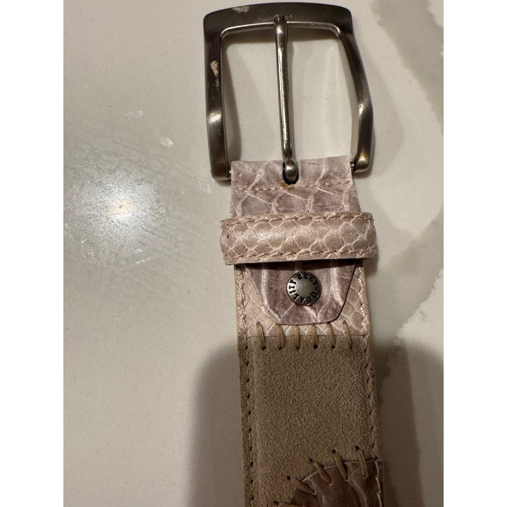 Made in Italy Women Beige‎ Snakeskin Suede Patchwork Leather Belt 100